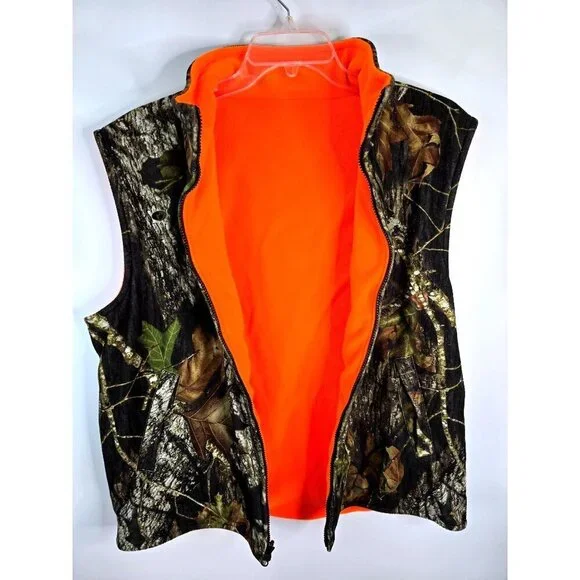 Red Head Camo/Orange Reversible Zip Up Fleece Vest Men's Size Large - Picture 3 of 9
